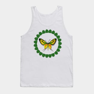 Yellow Butterfly in a Wreath of Tropical Leaves Tank Top